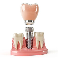 Dental Implant Model Closeup Cut Away Side View Educative Medical Poster Isolated On A White Background сreated with Generative Ai