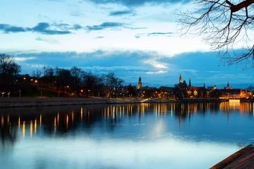 Poster Night View on Wroclaw Old Town. Island and Cathedral of St John on river Odra, find recreation zone on the river bank. Wroclaw, © vallerato