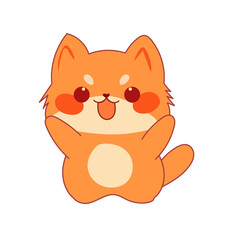 Funny Bright Cat Icon. Isolated Kawaii Cute Cat Character Cartoon Design. 