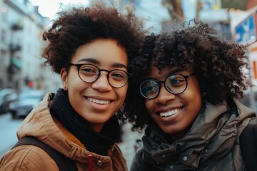 two black people standing on a street - obrazy, fototapety, plakaty