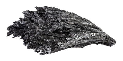 specimen of natural raw black kyanite rock cutout