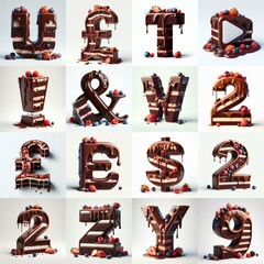Chocolate cake 3D Lettering Typeface. AI generated illustration
