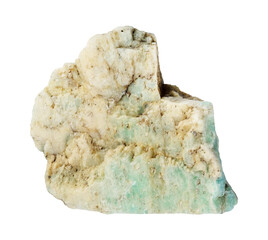 specimen of natural raw amazonite mineral cutout