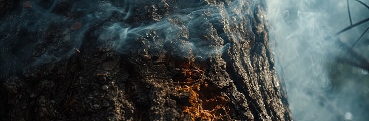 Close up of tree trunk texture with smoke - obrazy, fototapety, plakaty