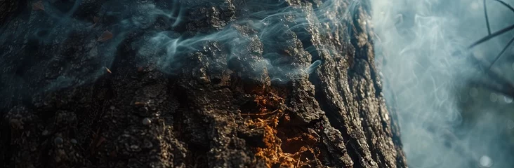 Foto op Plexiglas Brandhout textuur Close up of tree trunk texture with smoke