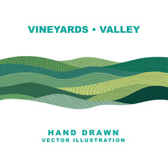 Valley abstract illustration. Hand drawn stylized landscape panorama. Vector graphic. Part of set.