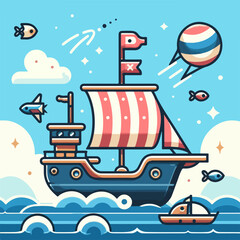 cartoon pirate ship minimalist book story page