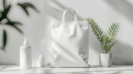 Fototapeta na wymiar White eco bag mockup сreated with Generative Ai