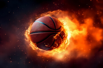 Fototapeta premium Ignited Glory: Basketball Soars Amidst Explosive Flames
