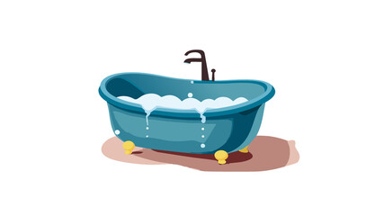 illustrazione stile fumetto di grande vasca da bagno con acqua e schiuma - obrazy, fototapety, plakaty