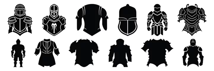 Poster Armor knight silhouettes set, large pack of vector silhouette design, isolated white background © FutureFFX