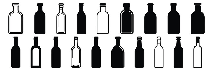 Bottle  silhouettes set, large pack of vector silhouette design, isolated white background