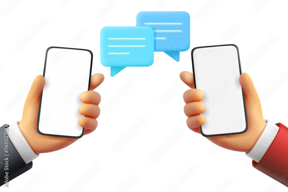 Poster conversation concept with two smartphones. 3d vector illustration