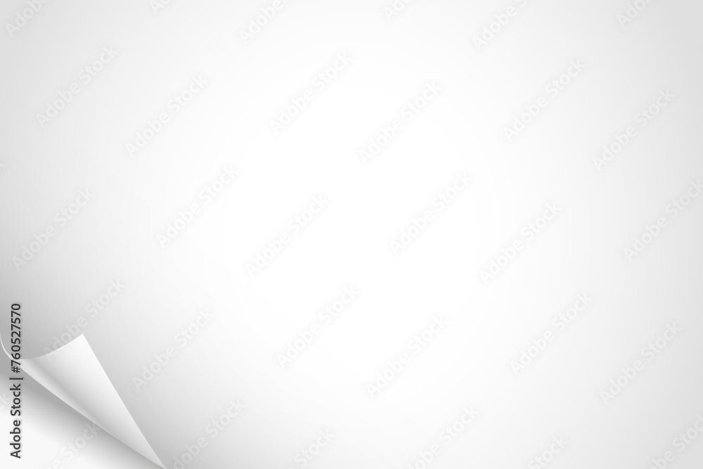 Poster blank paper sheet with bending left bottom corner. vector illustration