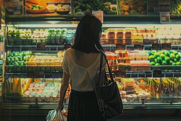 Woman Walking Through Grocery Store