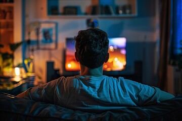 Person Sitting on Couch Watching TV