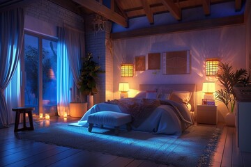 Illuminated Bed in Bedroom