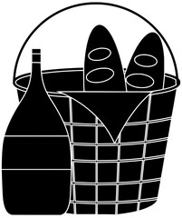 picnic illustration food silhouette basket logo bread icon fruit outline summer meal lunch snack vegetables wicker vegetable wine drink shape spring bottle eating for vector graphic background