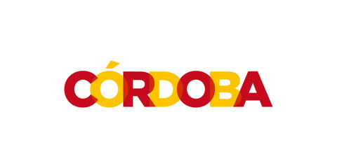 Cordoba in the Spain emblem. The design features a geometric style, vector illustration with bold typography in a modern font. The graphic slogan lettering.