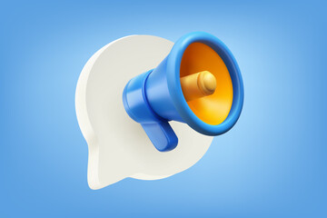 loudspeaker with speech bubble. Announcement concept. 3d vector illustration