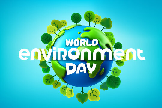 World environment day banner with trees on the Earth. 3d vector illustration