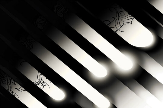 A black and white image of a line of lights with a butterfly in the middle