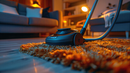 Vacuum Cleaner on Living Room Floor: Product Photography - obrazy, fototapety, plakaty