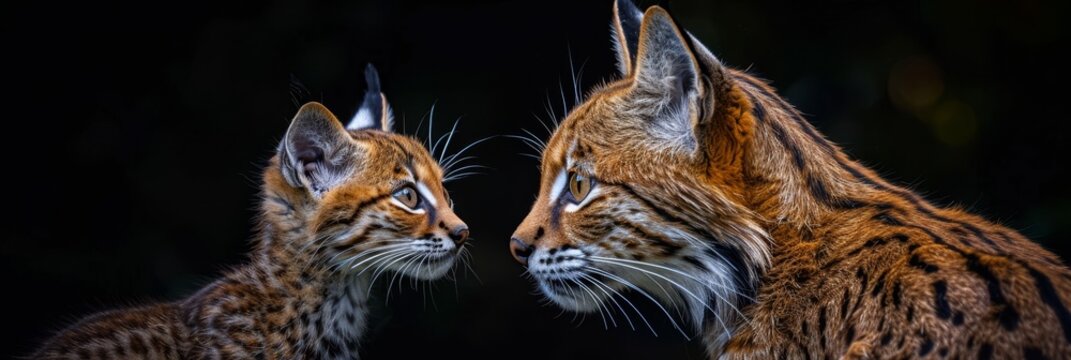 Geoffroy s cat and kitten portrait with generous empty space on the left ideal for adding text