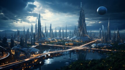 Fototapeta na wymiar Genetic engineering of cybernetic elves, leading a rebellion in dystopian smart cities