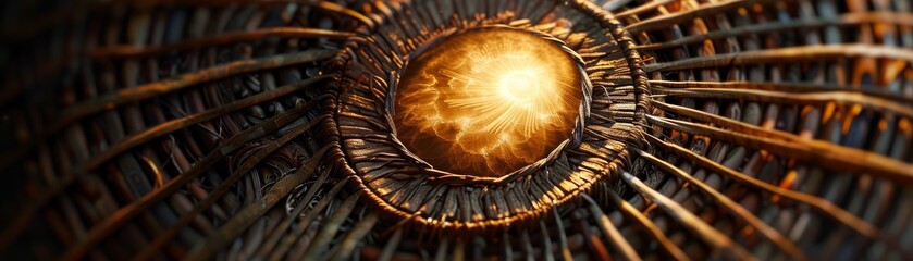 Nanotechnology-infused basketry capturing the essence of mythical creatures in a solar eclipse - obrazy, fototapety, plakaty