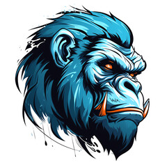 a blue gorilla head with sharp teeth