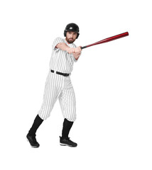 Baseball player with bat on white background