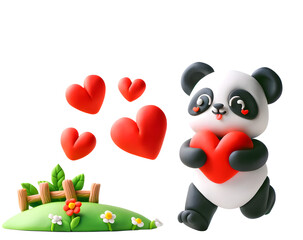 Panda en pâte à modeler : Panda qui porte un coeur