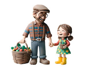 Personnage en pâte à modeler : Père et sa fille récoltant des légumes