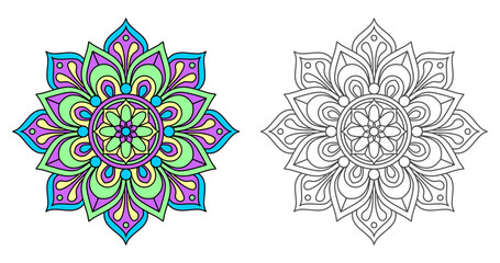 Colorful floral modern mandala and flower background.