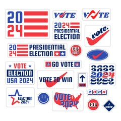 Collection of Election 2024. US Presidential Election campaign, November 5. Sticker collection. Vector illustration