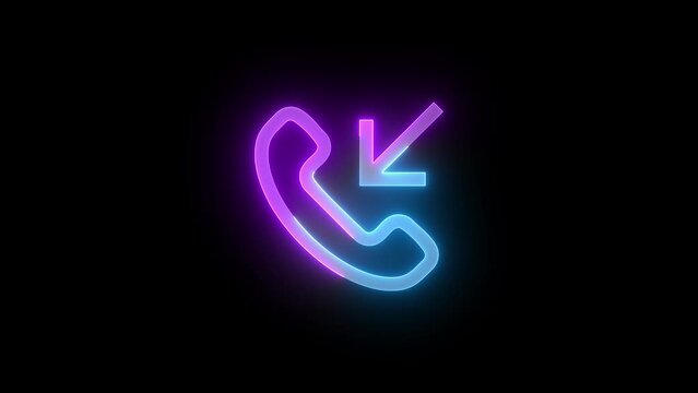 Neon incoming call icon cyan purple color glowing animation black background