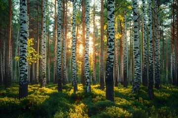 Fototapeta premium Sun Shining Through Trees in Forest