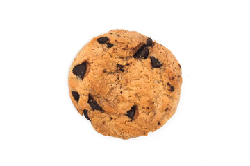 Chocolate chip cookie top view isolated on white background clipping path