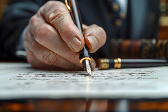 Person Writing on Paper With Fountain Pen