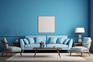 Elegant Blue Living Room with Velvet Sofa