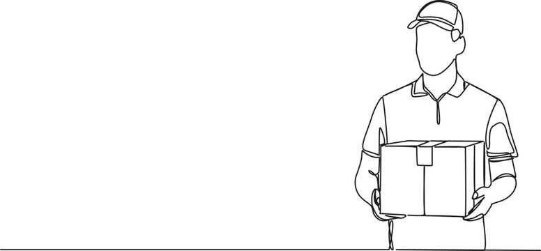 recommend clip art: continuous single line drawing of delivery person holding parcel, line art vector illustration