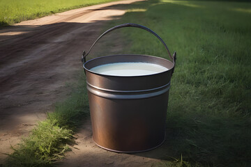 Iron bucket of milk
