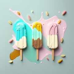 Ice creams on light blue background