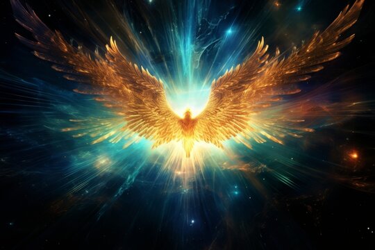 Celestial being gracefully exploring the universe with iridescent wings and comet trails