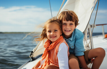 Fototapeta na wymiar siblings enjoying a sailboat ride