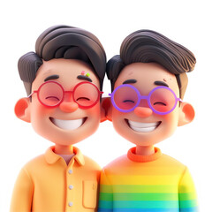 Fototapeta premium 3d illustration of a cute gay couple in a rainbow colors.