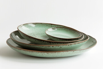 Beautiful Oval Plates in Green Shade on White Background