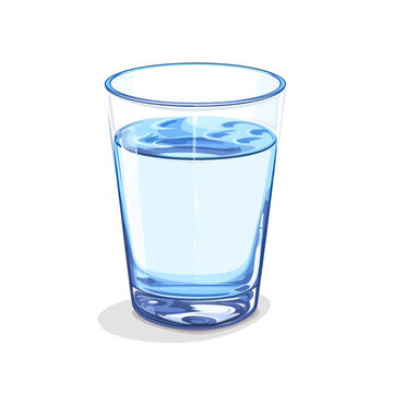 Glass of water on a white background. Vector illustration. Simple Cartoon 3D illustration