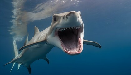 A Hammerhead Shark With Its Mouth Open Showing Its